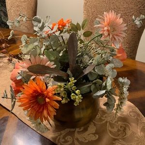 Floral Centerpiece w/Metal Embossed Vase